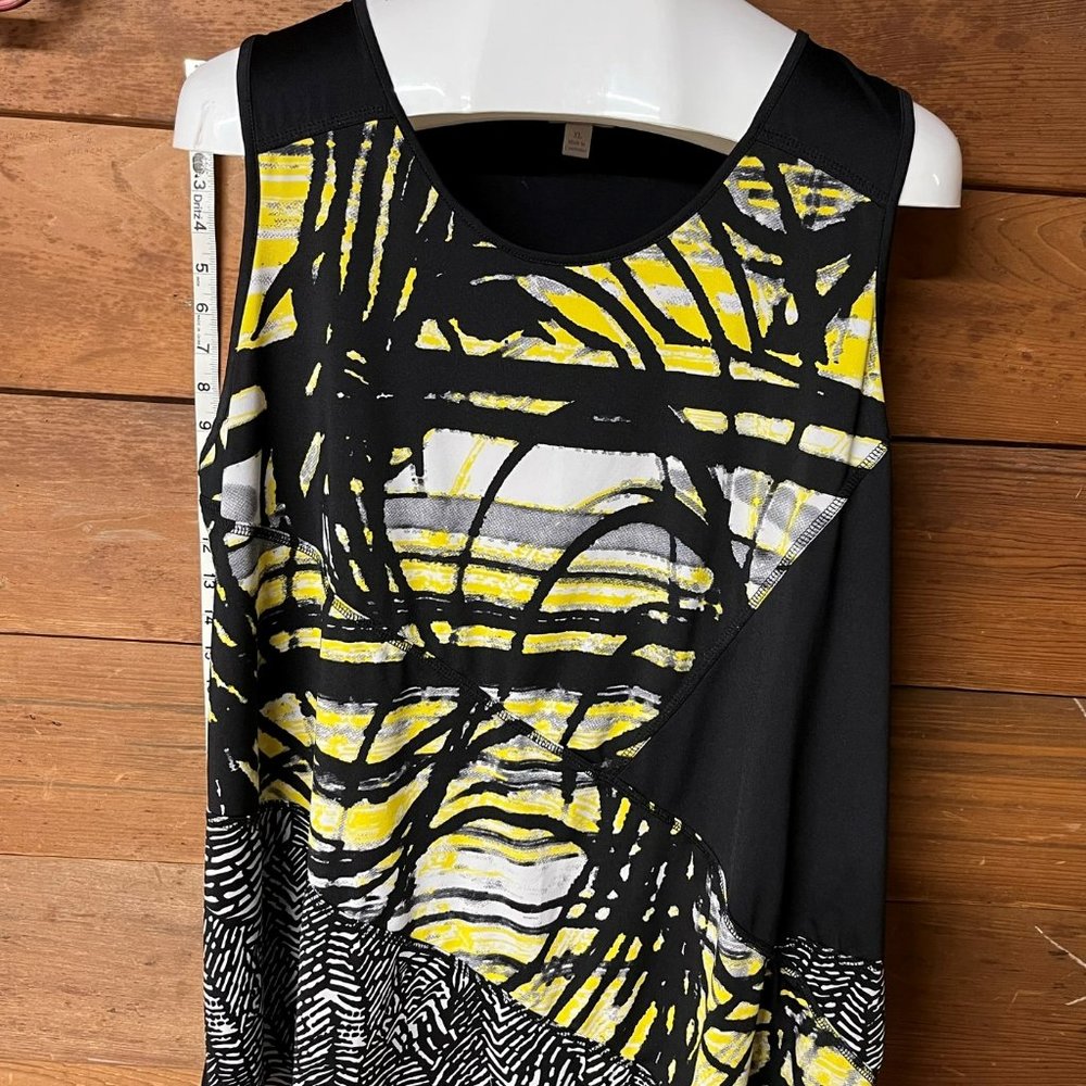 Women Top Sleeveless - Laura Ashley - Tunic - Black with Yellow and White - XL
